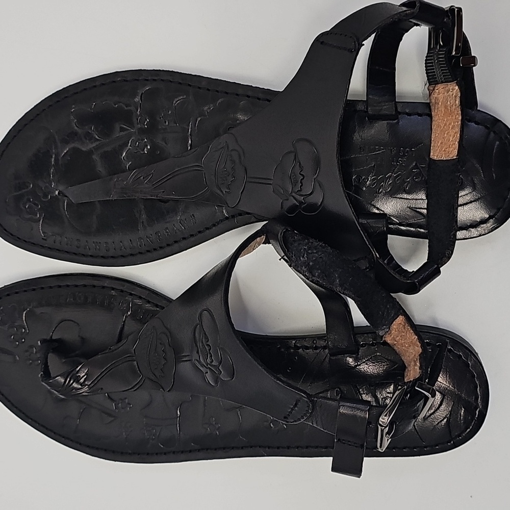 Seychelles Black Thong Sandals w Embossed Floral Design Prarie Southwest‎ - Picture 8 of 10